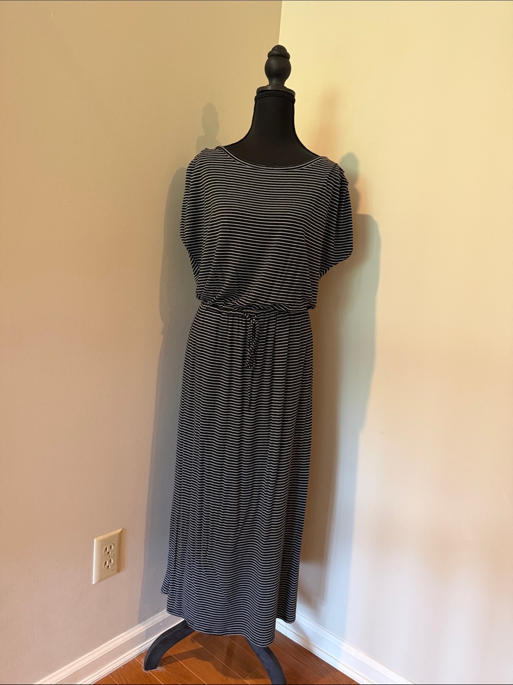 Maurices Black and White Striped Maxi Dress with Drawstring Waist